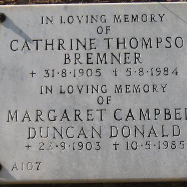 BREMNER Cathrine Thompson 1905-1984 :: DONALD Margaret Campbell Duncan 1903-1985