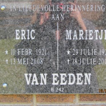 EEDEN Eric, van 1921-2008 &amp; Marietjie 1922-2010
