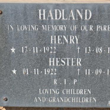 HADLAND Henry 1922-1995 &amp; Hester 1922-1995