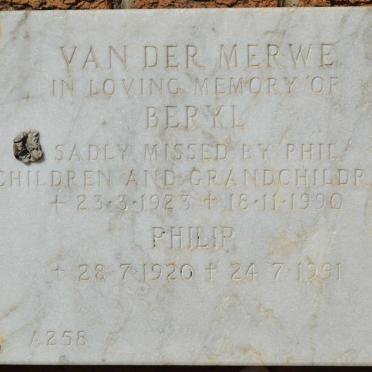 MERWE Philip, van der 1920-1991 &amp; Beryl 1923-1990