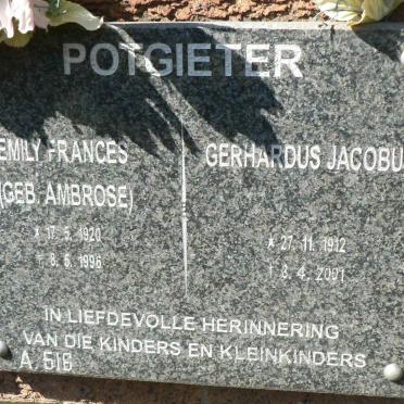 POTGIETER Gerhardus Jacobus 1912-2001 &amp; Emily Frances AMBROSE 1920-1996