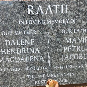 RAATH Manie Petrus Jacobus 1923-1996 &amp; Dalene Hendrina Magdalena 1930-2014