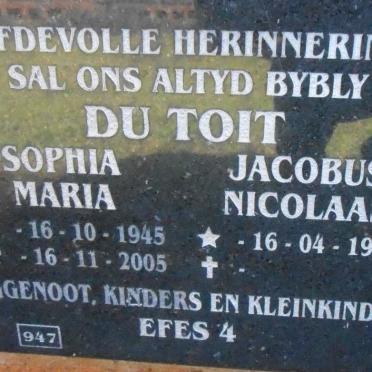 TOIT Jacobus Nicolaas, du 1945- &amp; Sophia Maria 1945-2005