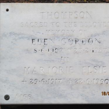 THOMPSON Eden Gordon 1907-1987 &amp; Marjorie Elsie 1917-1990