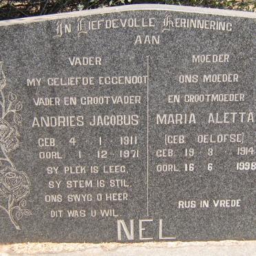 NEL Andries Jacobus 1911-1971 &amp; Maria Aletta OELOFSE 1914-1998