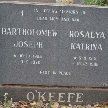 O'KEEFE Bartholomew Joseph 1905-1972 &amp; Rosalya Katrina 1919-1988