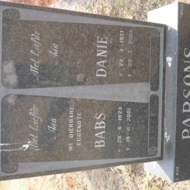 PARSONS Danie 1921-2003 &amp; Babs 1923-2001