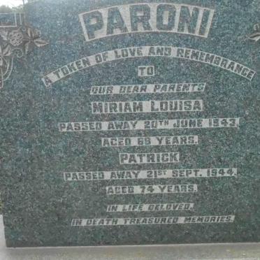 PARONI Patrick -1944 &amp; Miriam Louisa -1943