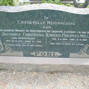 POHL Ignatius Philippus Willem 1908-1960 &amp; Jacomina Christiana BARKHUIZEN 1914-1991