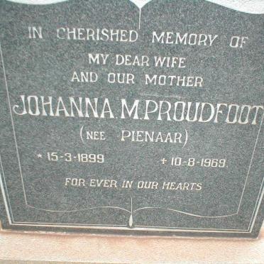 PROUDFOOT Johanna M. nee PIENAAR 1899-1969