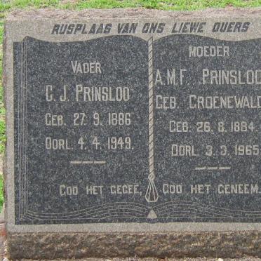 PRINSLOO C.J. 1886-1949 &amp; A.M.F. GROENEWALD 1884-1965