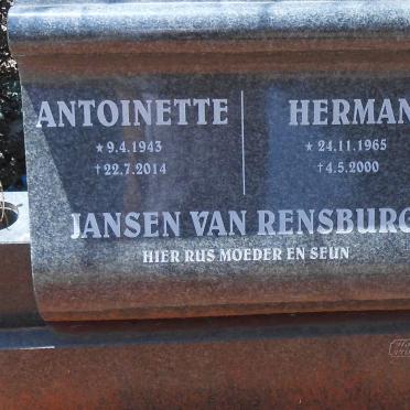 RENSBURG Antoinette, Jansen van 1943-2014 :: JANSEN VAN RENSBURG Herman 1965-2000