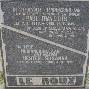 ROUX Paul Francois, le 1885-1954 &amp; Hester Susanna 1891-1972