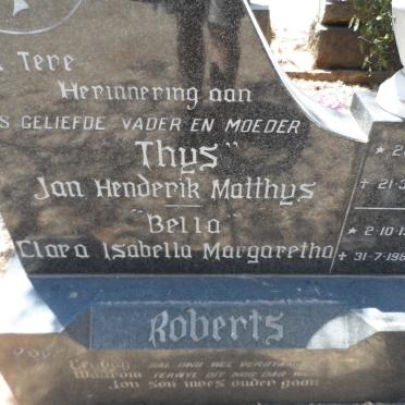 ROBERTS Jan Henderik Matthys 1911-1964 &amp; Clara Isabella Margaretha 1916-1986