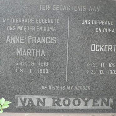 ROOYEN Ockert, van 1899-1983 &amp; Anne Francis Martha 1918-1983