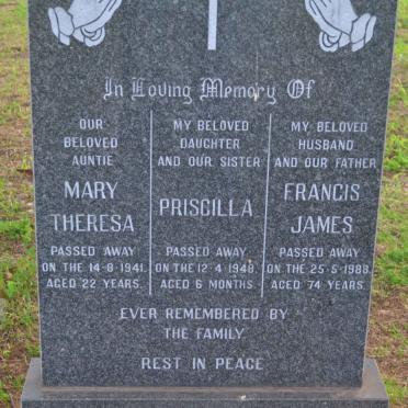 SPIDER Francis James  -1988 :: JOHNSON Mary Theresa -1941 :: SPIDER Priscilla  -1948