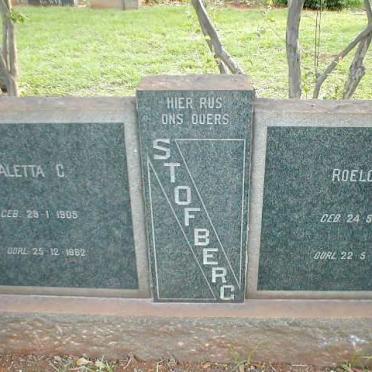 STOFBERG Roelof C. 1899-1958 &amp; Aletta C. 1905-1962