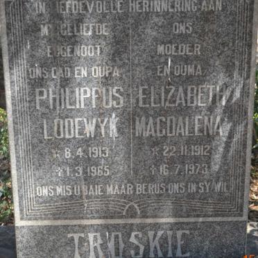 TROSKIE Philippus Lodewyk 1913-1965 &amp; Elizabeth Magdalena 1912-1973