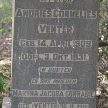 VENTER Andries Cornelies 1909-1931 :: CONRADIE Martha Jacoba nee VENTER 1918-1962