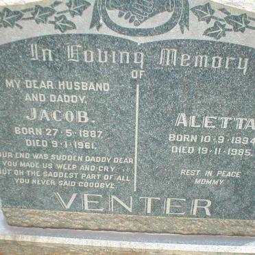 VENTER Jacob 1887-1961 &amp; Aletta 1894-1985