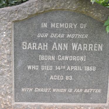 WARREN Sarah Ann nee CAWDRON -1958