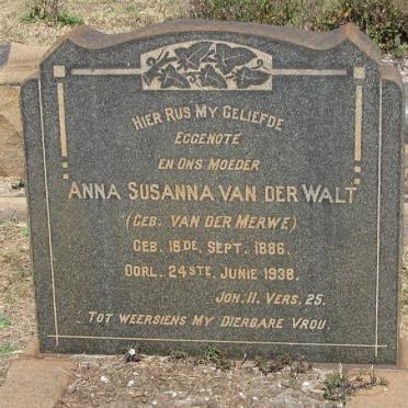WALT Anna Susanna, van der nee VAN DER MERWE 1886-1938