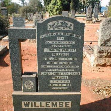 WILLEMSE Burger Christiaan Daniel 1884-1954 &amp; Johanna Paulina OLIVIER 1888-1935