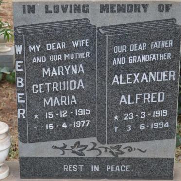 WEBER Alexander Alfred 1919-1994 &amp; Maryna Gertruida Maria 1915-1977
