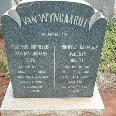 WYNGAARDT Philippus Cornelius Mathys Johanna, van 1887-1962 ::  VAN WYNGAARDT Philippus Cornelius Matthys 1961-1965