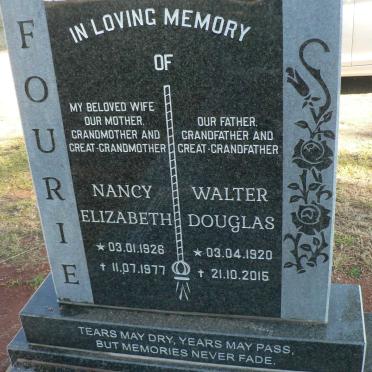 FOURIE Walter Douglas 1920-2015 &amp; Nancy Elizabeth 1926-1977