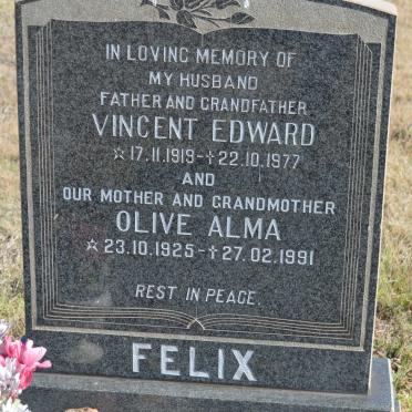 FELIX Vincent Edward 1919-1977 &amp; Olive Alma 1925-1991