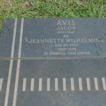 AVIS Jacob 1892-1947 &amp; Jeannette Wilhelmina DU TOIT 1907-1978