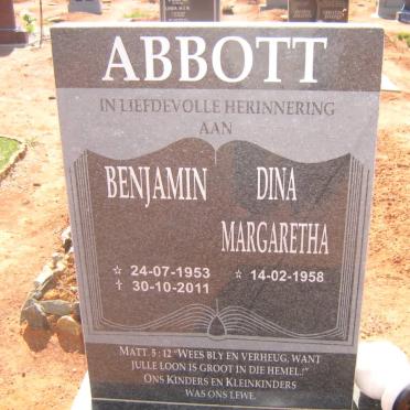 ABBOTT Benjamin 1953-2011 &amp; Dina Margaretha 1958-