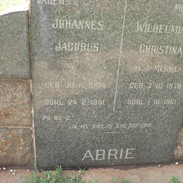 ABRIE Johannes Jacobus 1884-1951 &amp; Wilhelmina Christina V.D. MERWE 1878-1961