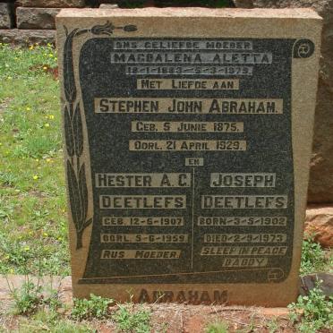 ABRAHAM Stephen John 1875-1929 &amp; Magdalena Aletta 1883-1979
