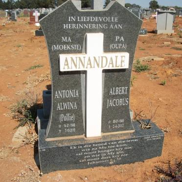 ANNANDALE Albert Jacobus 1949-2012 &amp; Antonia Alwina 1949-2010