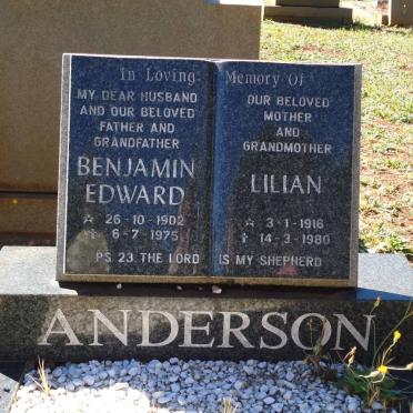 ANDERSON Benjamin Edward 1902-1975 &amp; Lilian 1916-1980