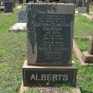 ALBERTS Andries Johannes Stephanus 1881-1953 &amp; Dolphina Teunissina Philippina BOTHA 1879-1951