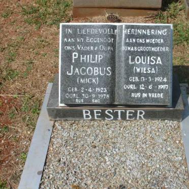 BESTER Philip Jacobus 1923-1978 &amp; Louisa WIESA 1924-1997