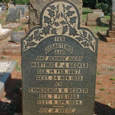BECKER Marthinus P.J. 1867-1933 &amp; Emmerencia 1869-1934