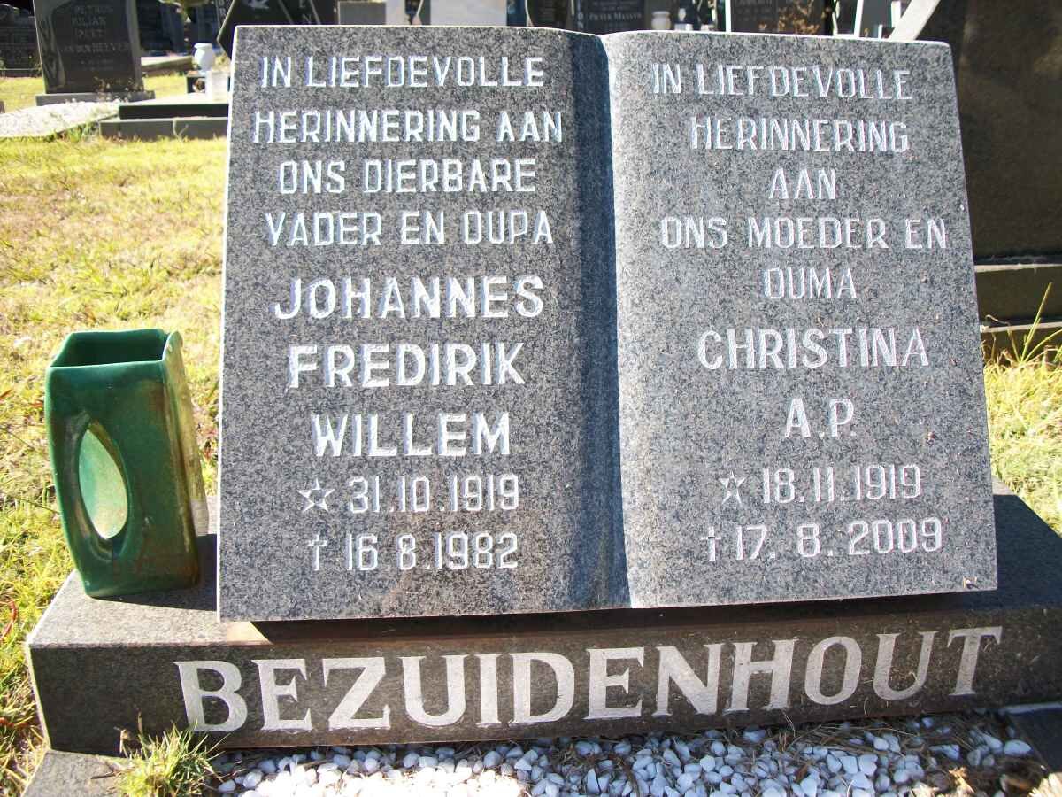 BEZUIDENHOUT Johannes Frederik Willem 1919-1982 &amp; Christina A.P. 1919-2009