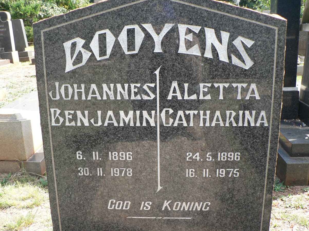 BOOYENS Johannes Benjamin 1896-1978 &amp; Aletta Catharina 1896-1975