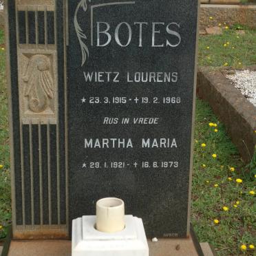 BOTES Wietz Lourens 1915-1968  &amp; Martha Maria 1921-1973