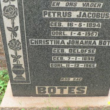 BOTES Petrus Jacobus 1894-1957 &amp; Christina Johanna OELOFSE 1896-1965