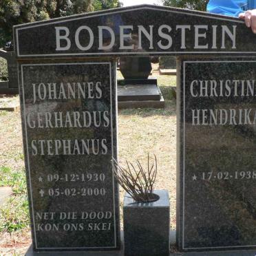 BODENSTEIN Johannes Gerhardus Stephanus 1930-2000 &amp; Christina Hendrike 1938-