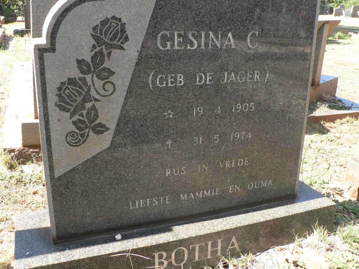 BOTHA Gesina C. nee DE JAGER 1905-1974