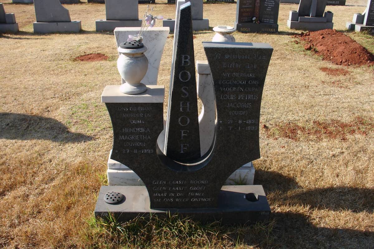 BOSHOFF Louis Petrus Jacobus 1936-1999 &amp; Hendrika Magrietha 1939-