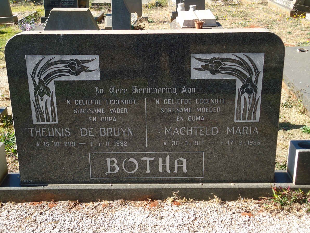 BOTHA Theunis de Bruyn 1919-1992 &amp; Machteld Maria 1919-1985