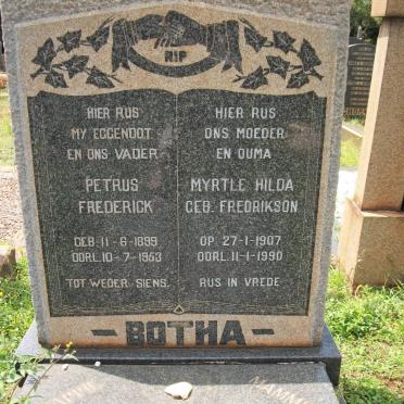 BOTHA Petrus Frederick 1899-1953 &amp; Myrtle Hilda FREDRIKSON 1907-1990