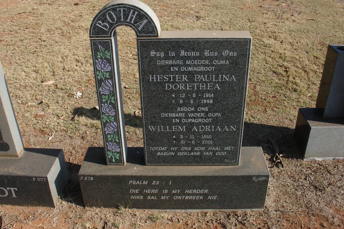 BOTHA Willem Adriaan 1910-2001 &amp; Hester Paulina Dorethea 1914-1998